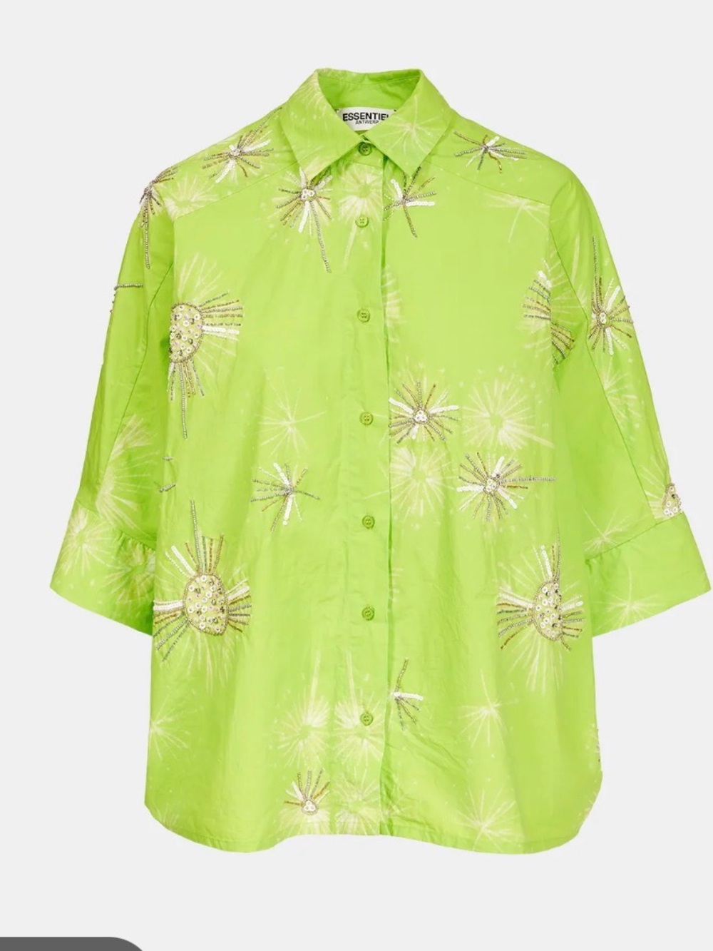 Essentiel Antwerp Lime Embellished Button-Up Shirt Lime green cotton shirt S
